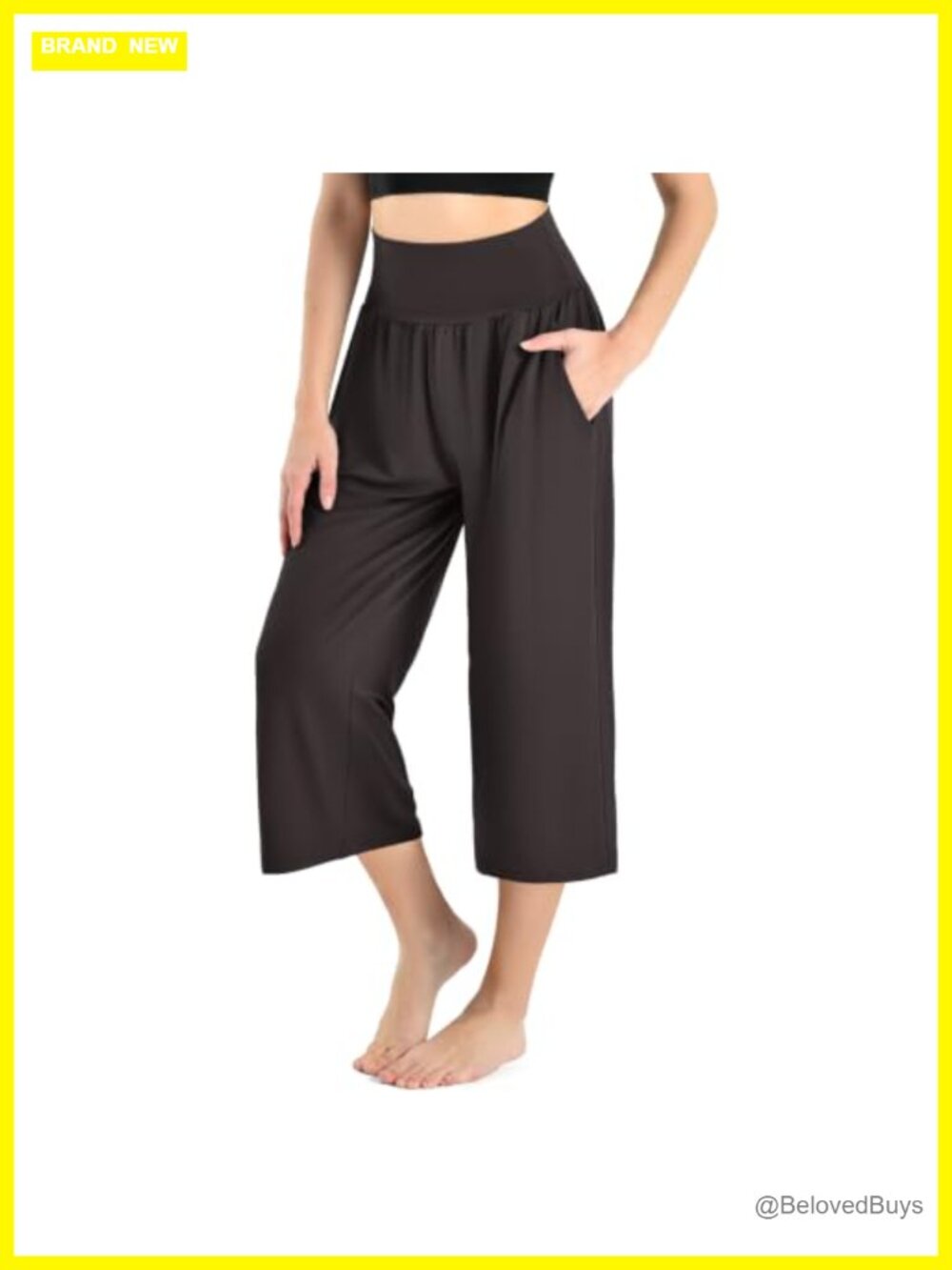 Capri Yoga Pants Wide Leg High Rise Cropped 4-Way Stretch Pockets